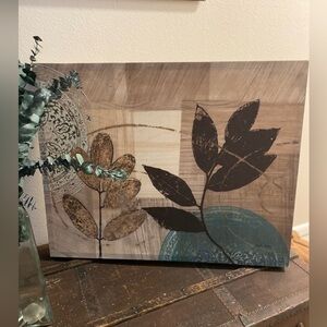 Acrylic canvas painting leaves celestial geo abstract minimalist 28x22 in